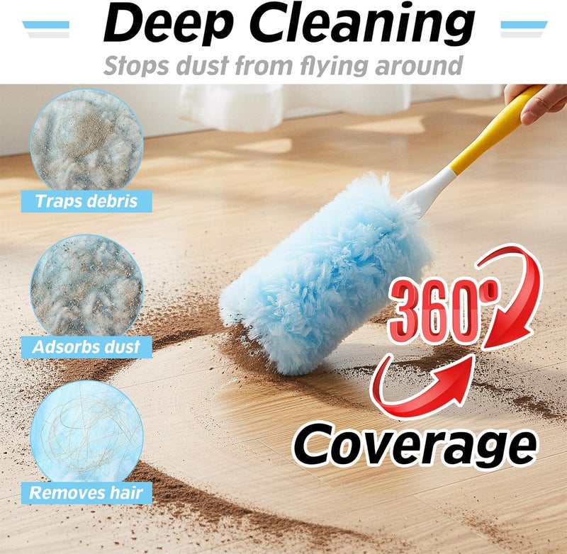 AojSup 52 PCS Disposable Duster Refills, Heavy Duty Duster Refills Kit with 2 Handles - 360 Degree Electrostatic Cleaning System for Furniture Blinds Electronics - Image 5